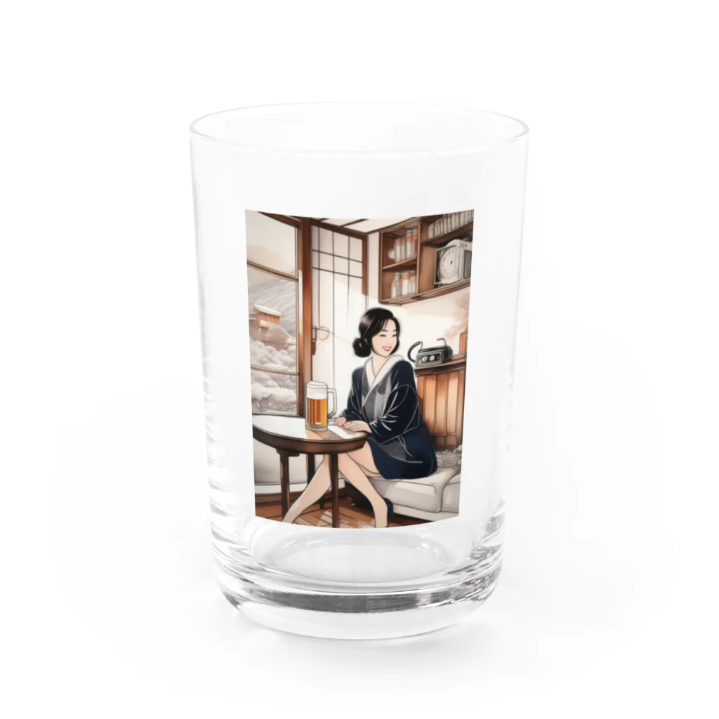 MistyStarkの日本人女性冬ビール Water Glass :front