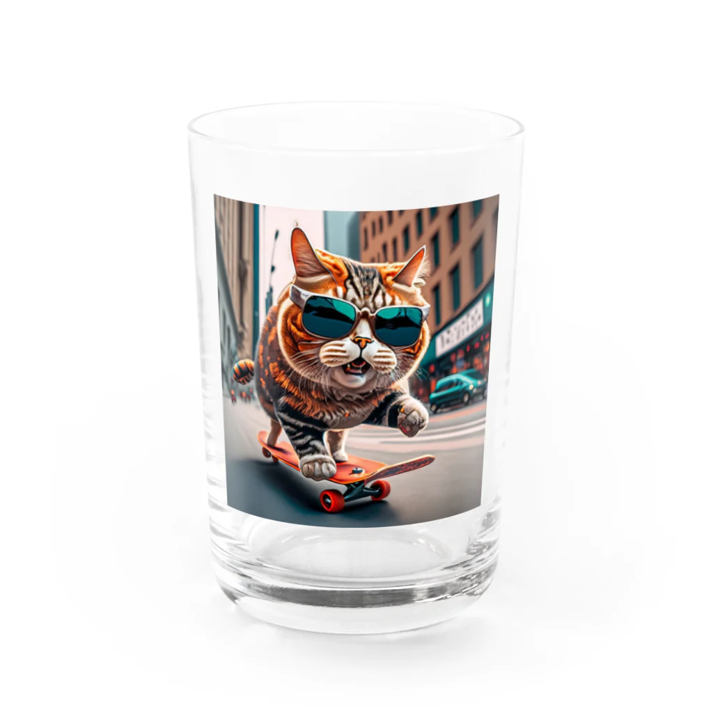 ✨🌏TCHD LLC SHOP🌏✨のノリノリスケボー猫ちゃん🐈🛹✨ Water Glass :front