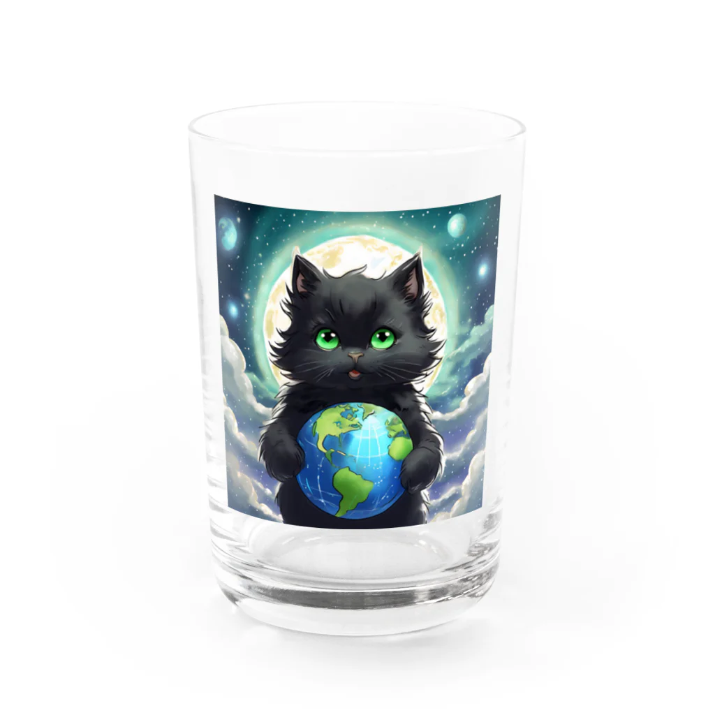 yoiyononakaの地球を抱きかかえる黒猫05 Water Glass :front