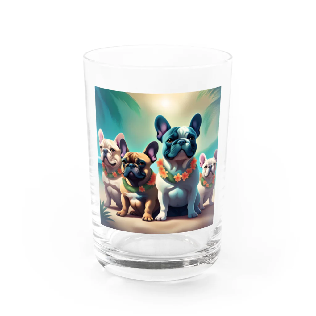 ChicCanvas Boutiqueのハワイアンで佇むフレンチブルドッグ達 Water Glass :front