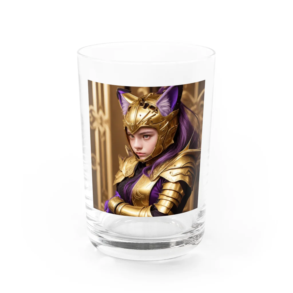 ZZRR12の「金光輝く勇気：女性猫耳戦士の守護の証」 Water Glass :front