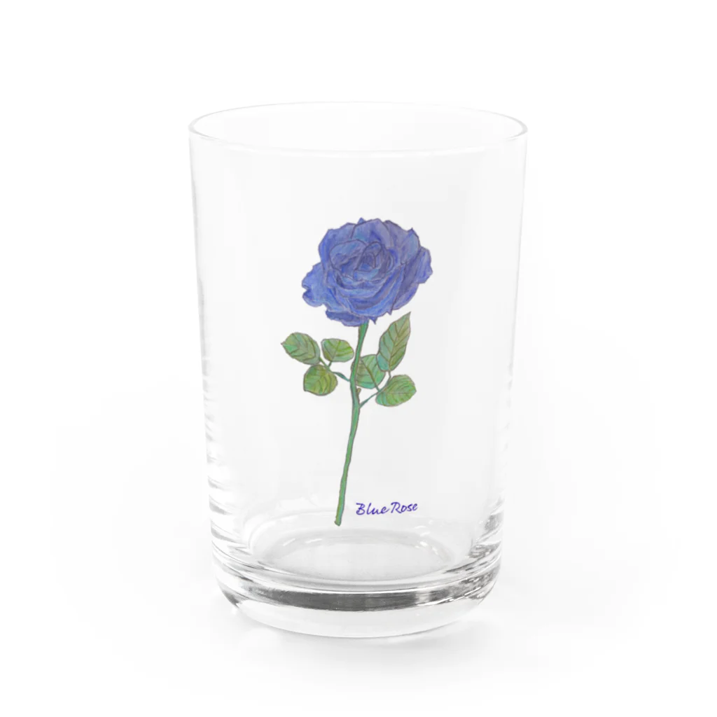 水色プリントの夢叶う青い薔薇 Water Glass :front