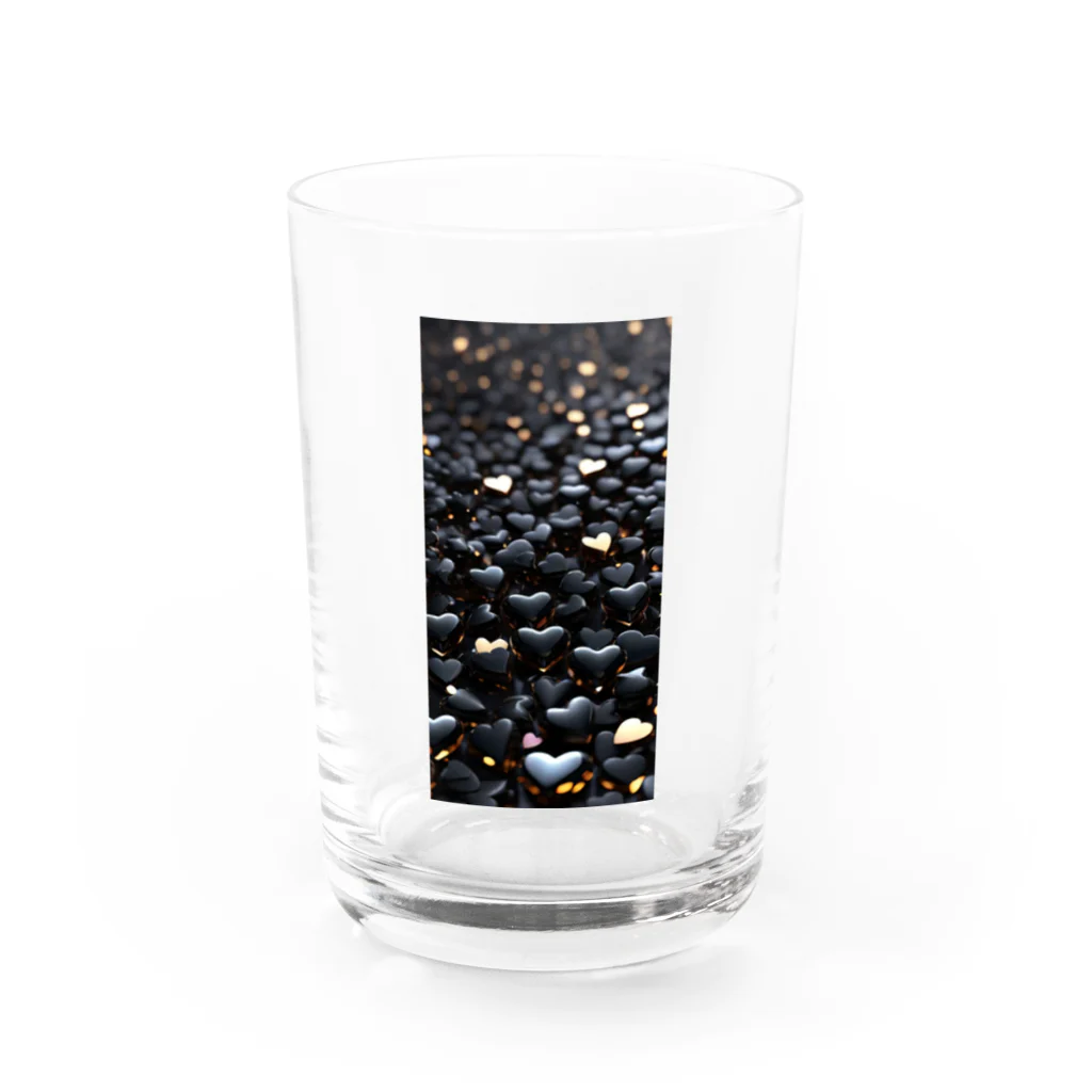 ハートと幾何学とお花のハート　黒0044 Water Glass :front