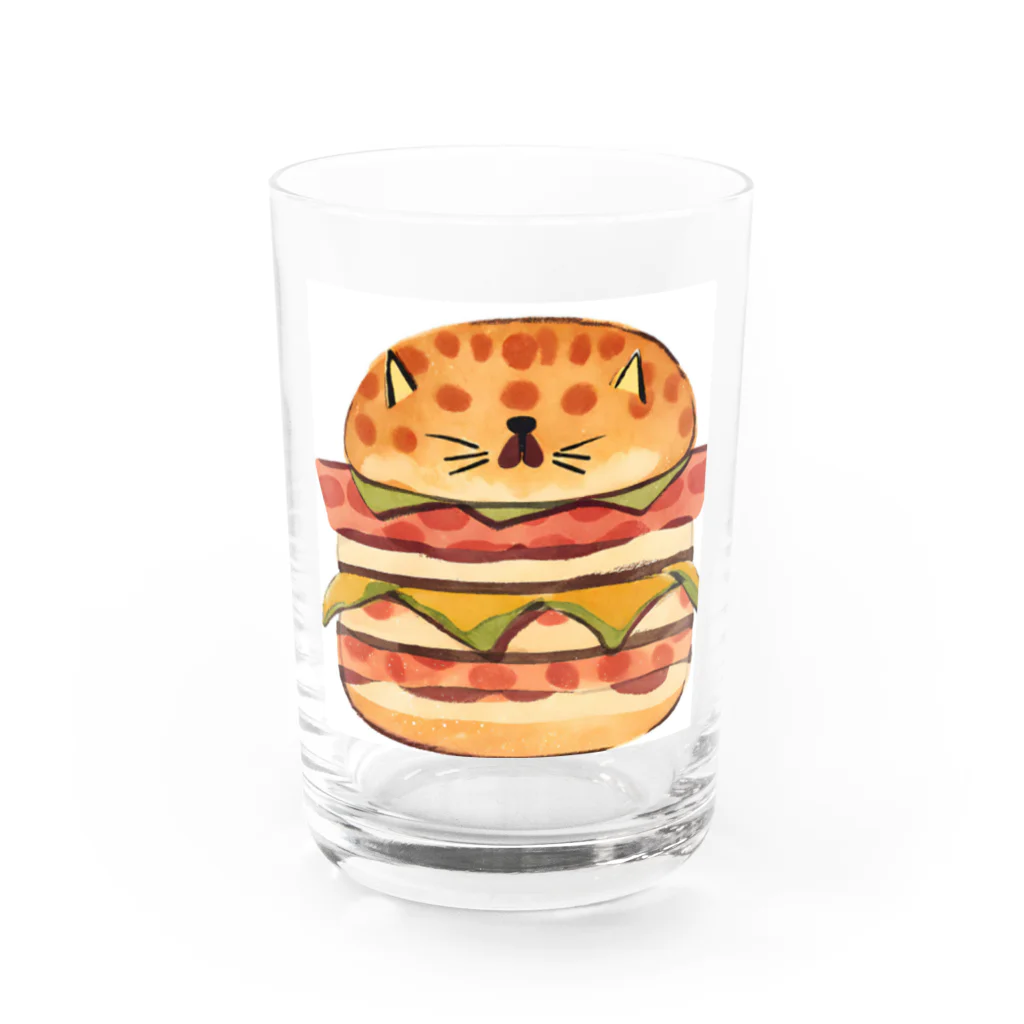 ひとやすみ　らいふのハンバーガーねこ Water Glass :front