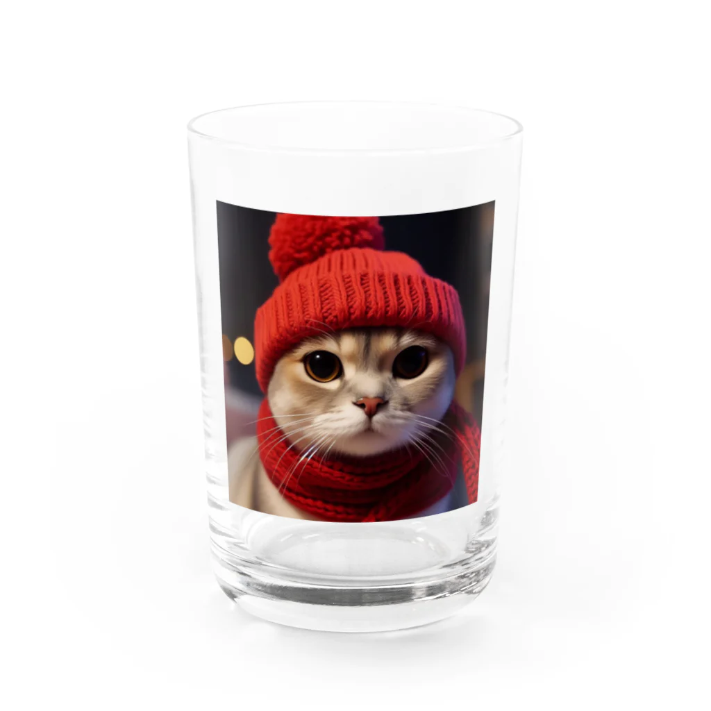 にゃんたみやの雪の日の猫 Water Glass :front