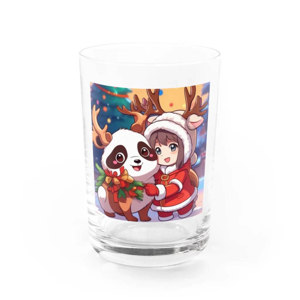 動物大好き＠たつまるのトナカイパンダとサンタはいつも仲良し Water Glass :front