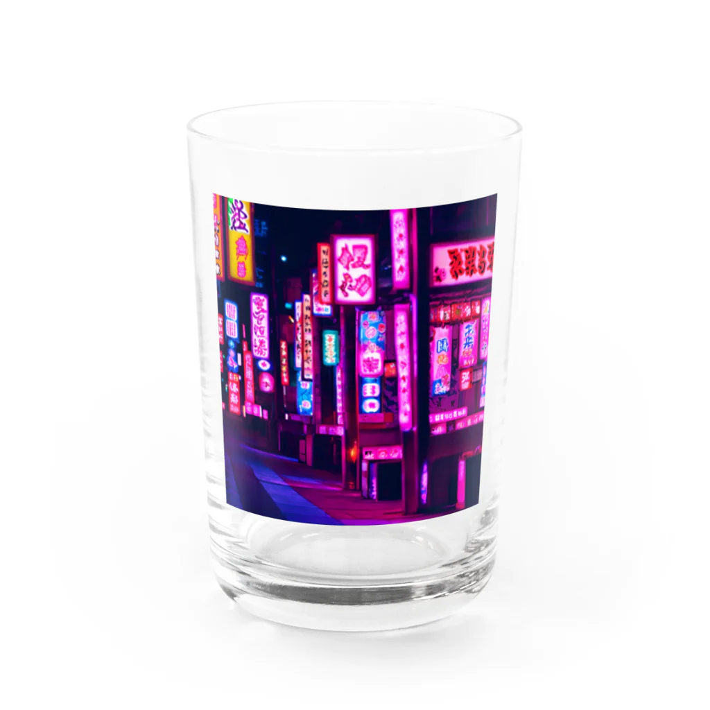 カラスと麻雀の中華的な夜の街並み Water Glass :front