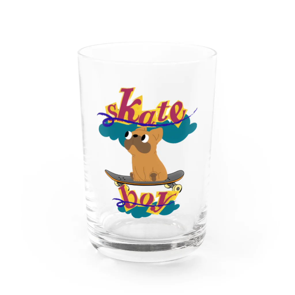 sloth_giraffeのスケートボードするワンコ Water Glass :front