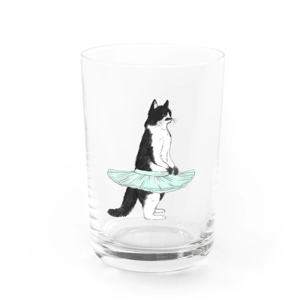 ONI Designのバレリーナ黒ぶち猫 Water Glass :front