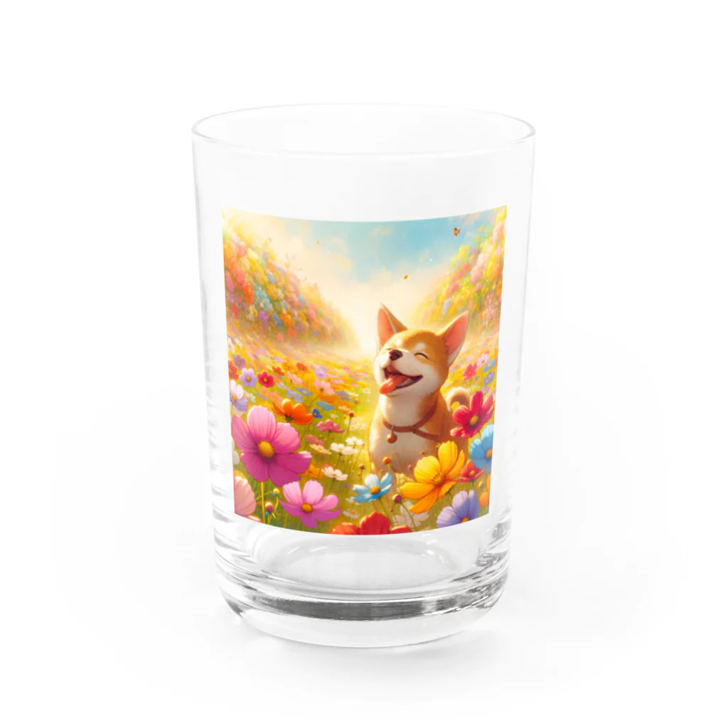 癒しの場｜Healing Placeのかわいい犬と花畑の癒しのアイテム Water Glass :front