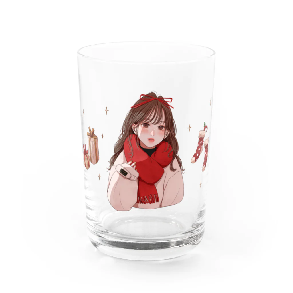 うしちゃんのお部屋の赤いマフラーの女の子（クリスマス） Water Glass :front