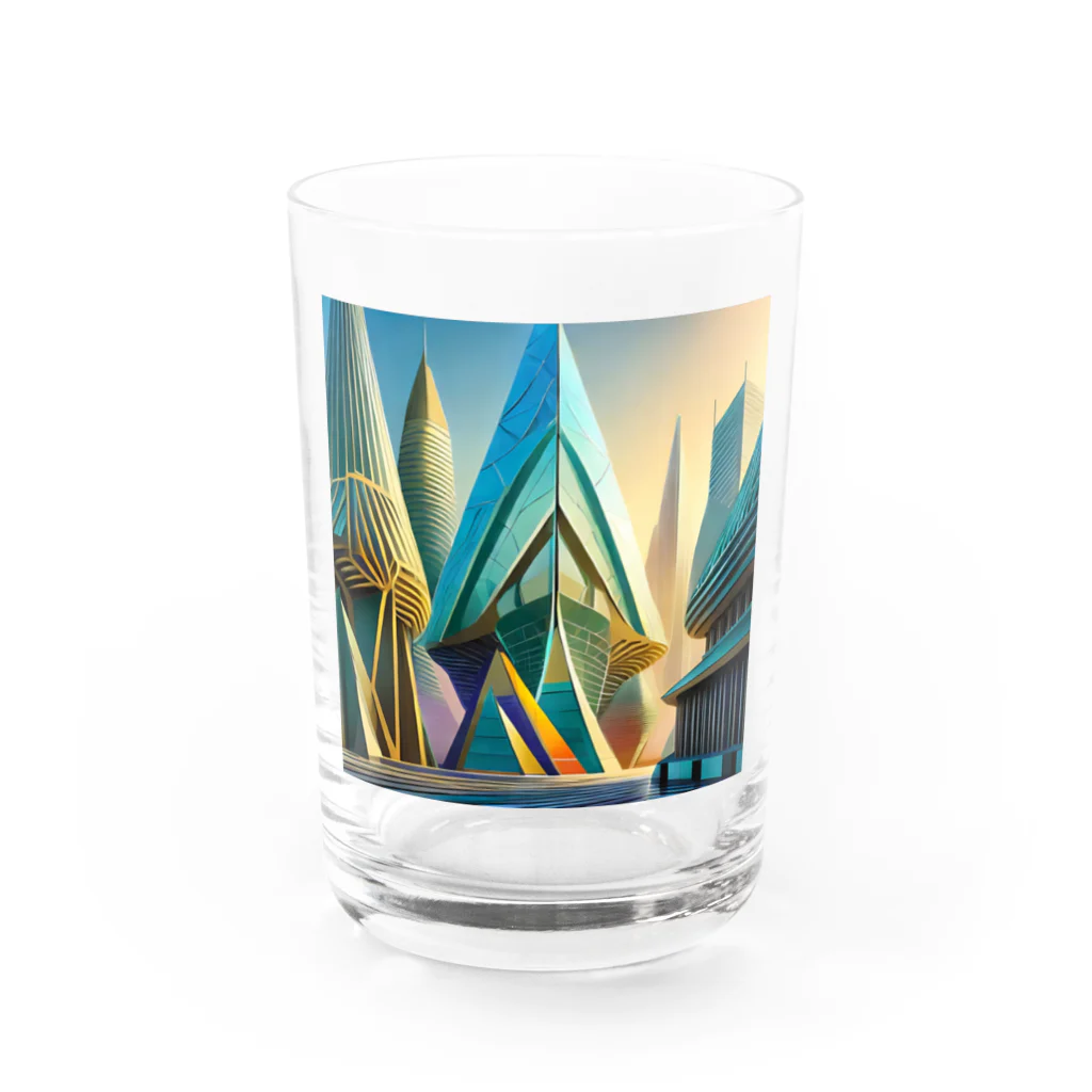 のんびりアート工房のジオメトリック都市 Water Glass :front