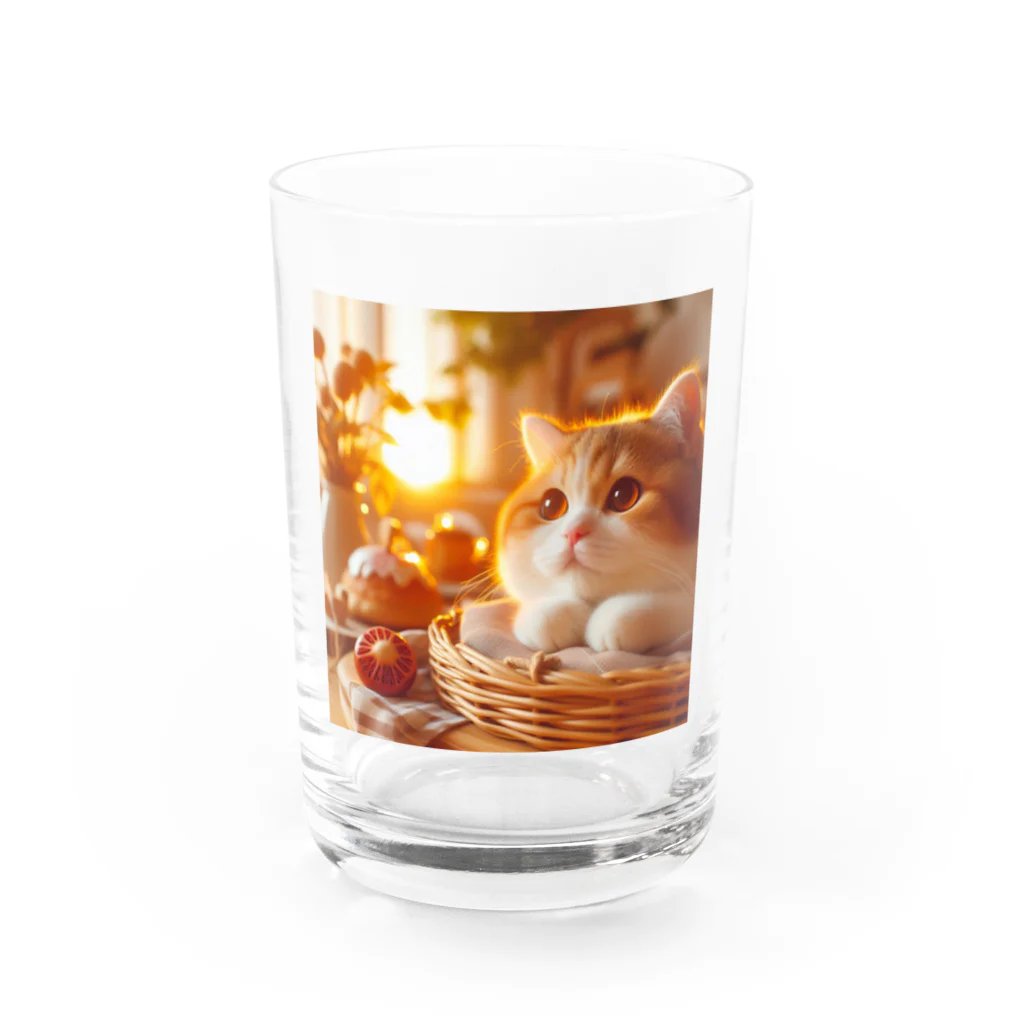 pikaraのかわいい猫と日の出のイラスト グラス前面