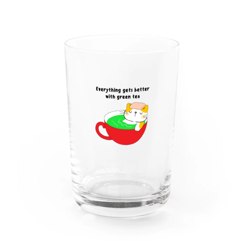 ポンキチはうすの緑茶でリラックス猫 Water Glass :front