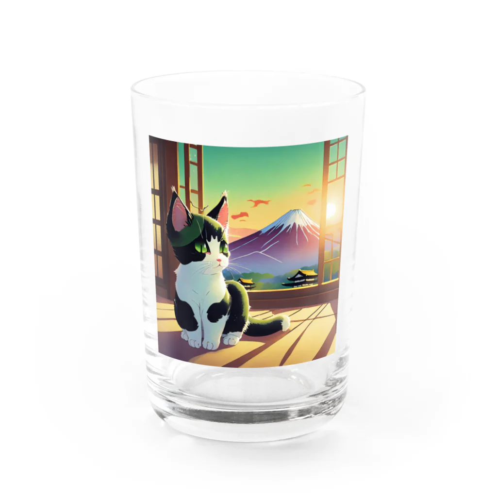 yoiyononakaの富士山と白黒猫 Water Glass :front