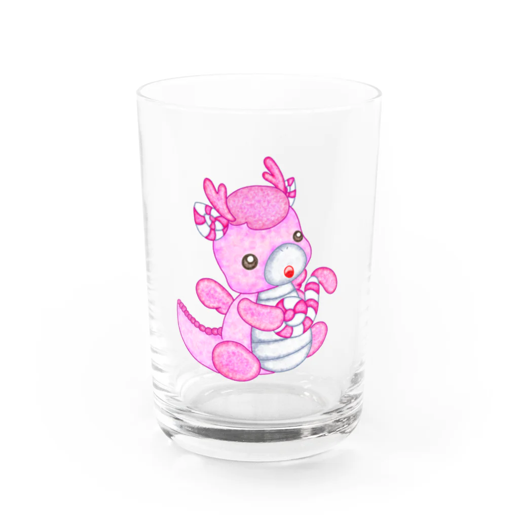 satoayaのアニマルカフェのキャンディードラゴン　桃 Water Glass :front