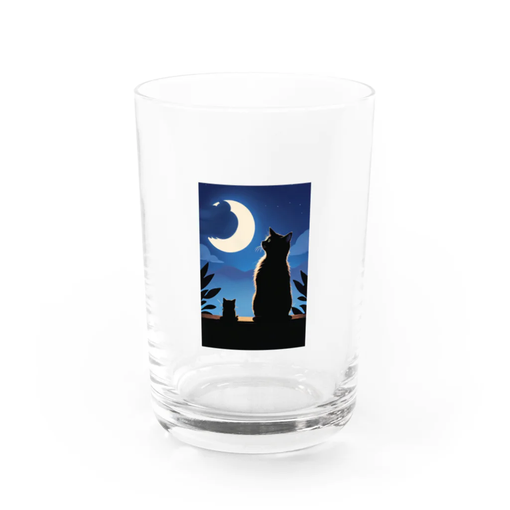 幸運のしっぽの月夜と黒猫 Water Glass :front