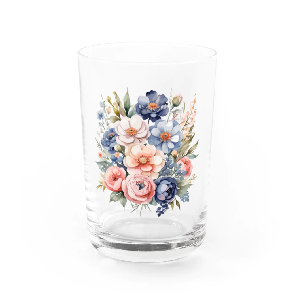 ファンシーTシャツ屋のパステルカラーの花束 Water Glass :front