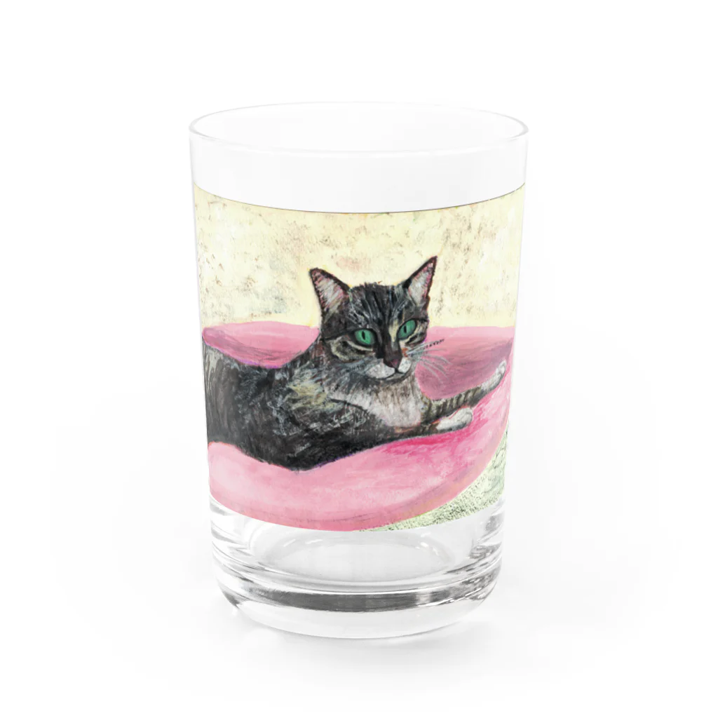 森図鑑の[森図鑑] 寝そべりキジトラ猫 Water Glass :front