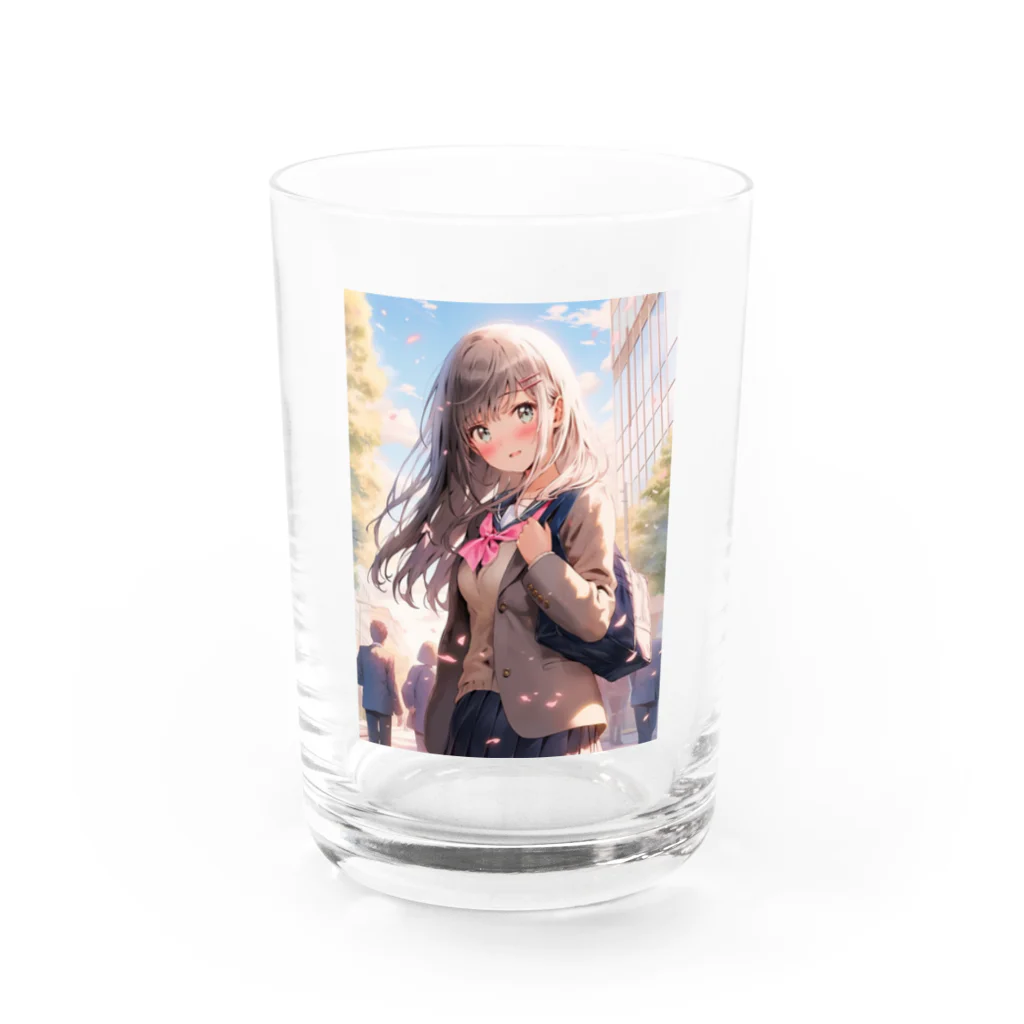 シロクマペンギンのブレザーセーラー服ミックス制服の女の子 Water Glass :front