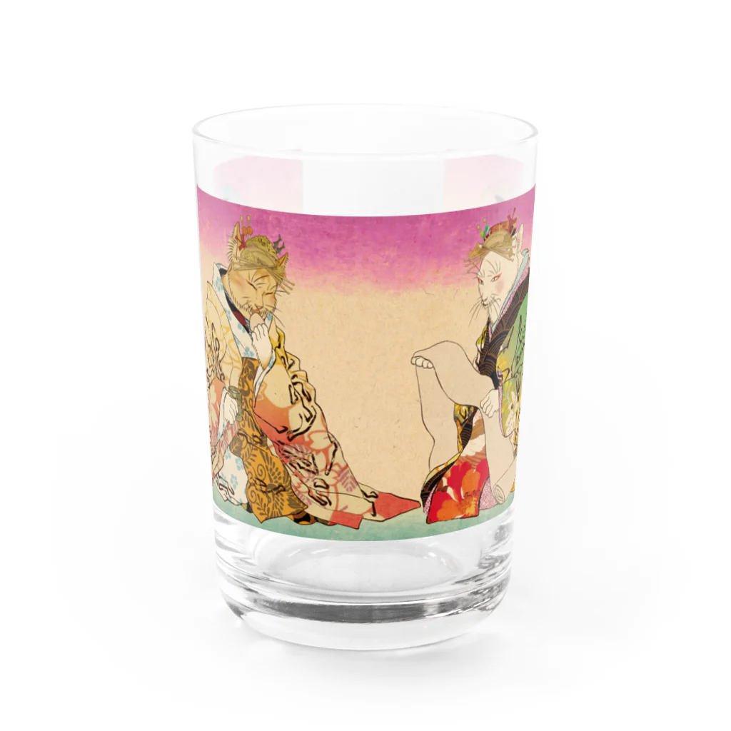 山歌和樂陽 浮世絵　Yamakawa Rakuyou UKIYOEの猫浮世絵シリーズ‐花魁‐ Water Glass :front