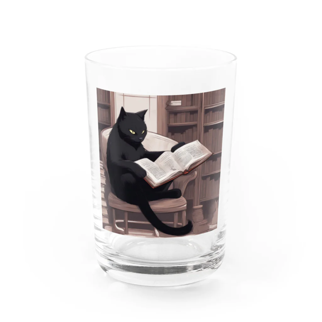 mugcupの本を読む黒猫 グラス前面