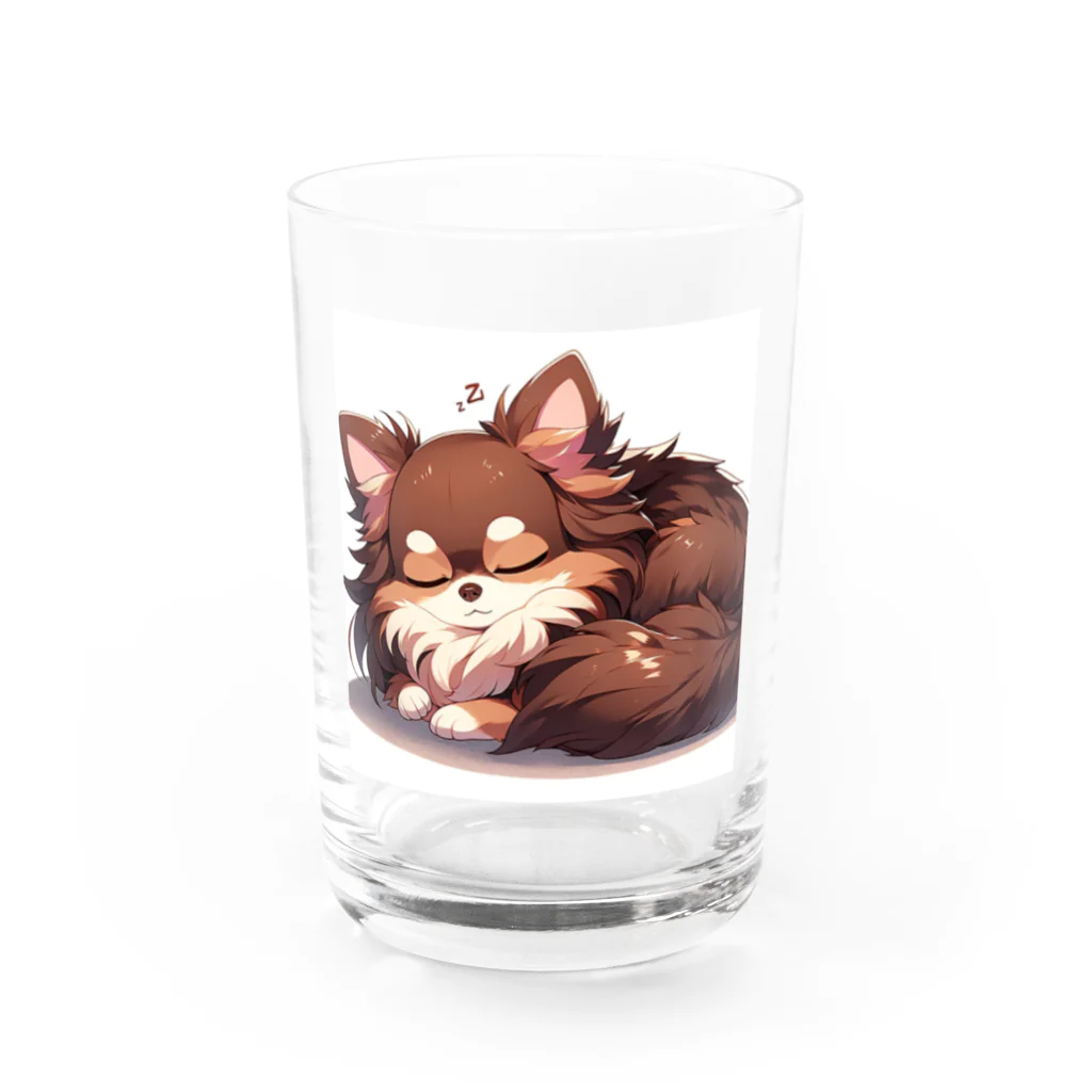 AutoArtistryのかわいいロングコートチワワ　アニメ風グッズ（おやすみバージョン） Water Glass :front