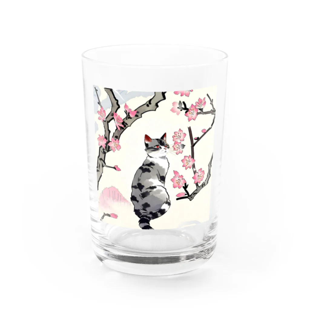 やさぐれちゃんの春の花と猫 Water Glass :front