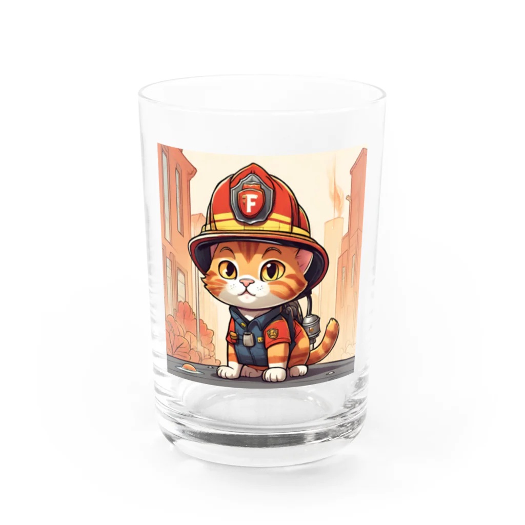 パパショップのネコ消防士 Water Glass :front