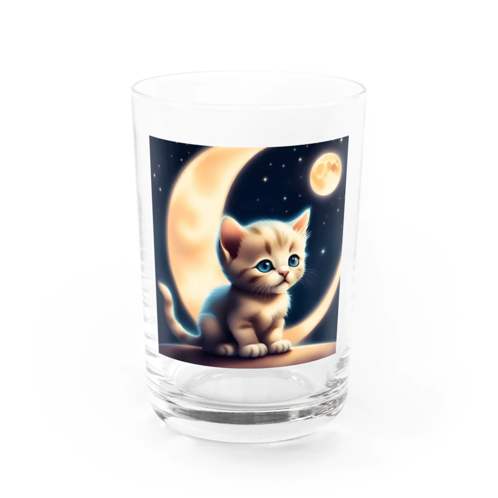 宇宙と猫の月を見る子猫 Water Glass :front