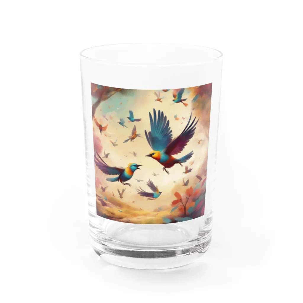 にくまるショップの賑鳥 Water Glass :front