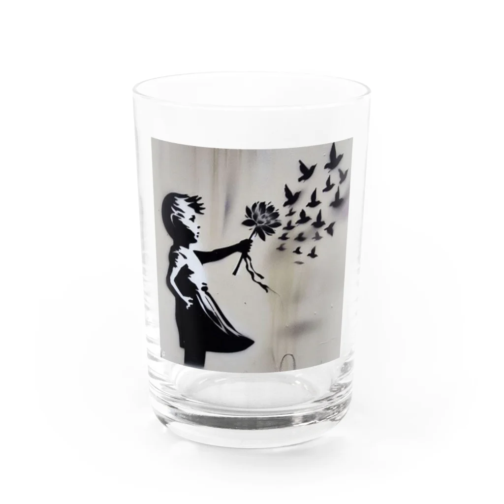 ビンパシーの館の花束でマジックする女の子 Water Glass :front