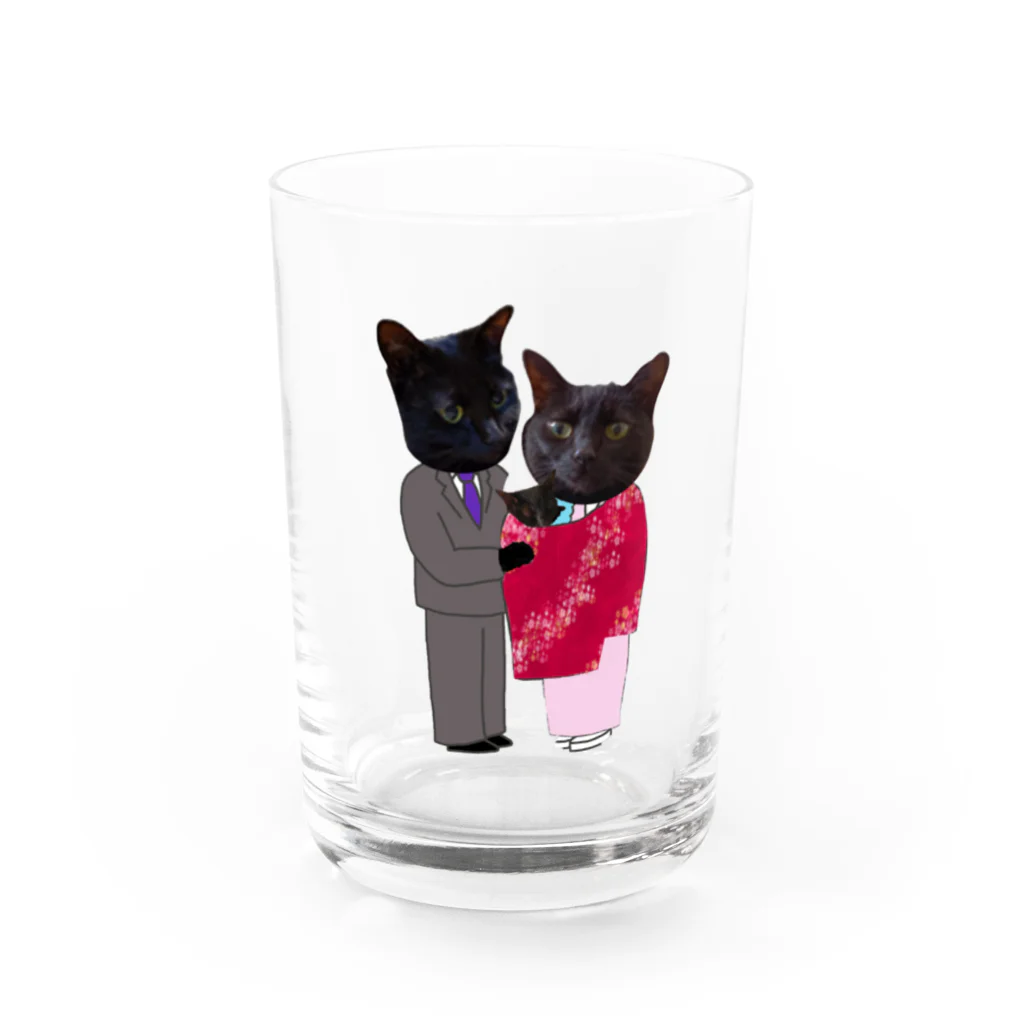 Parallel_merchの黒猫の親子 Water Glass :front