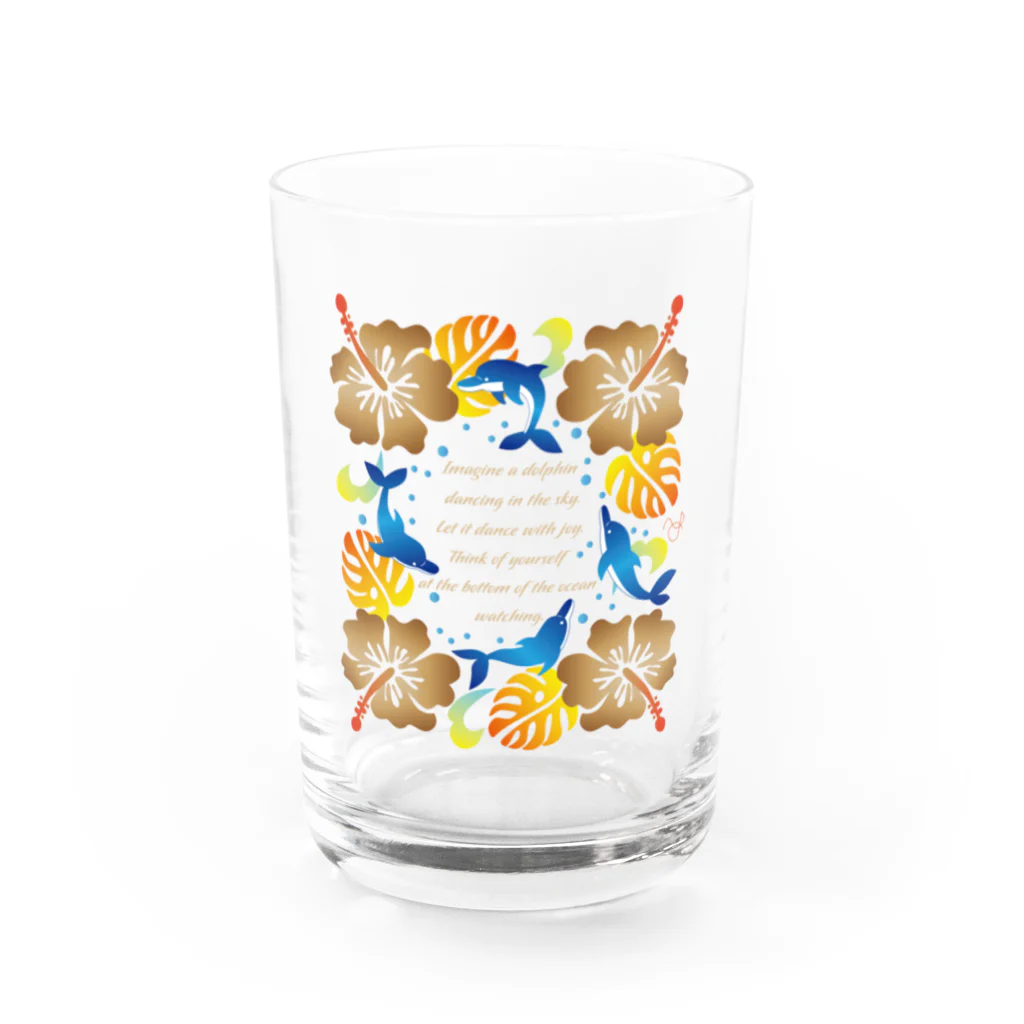 動物のいるデザインのイルカ-001-brown Water Glass :front