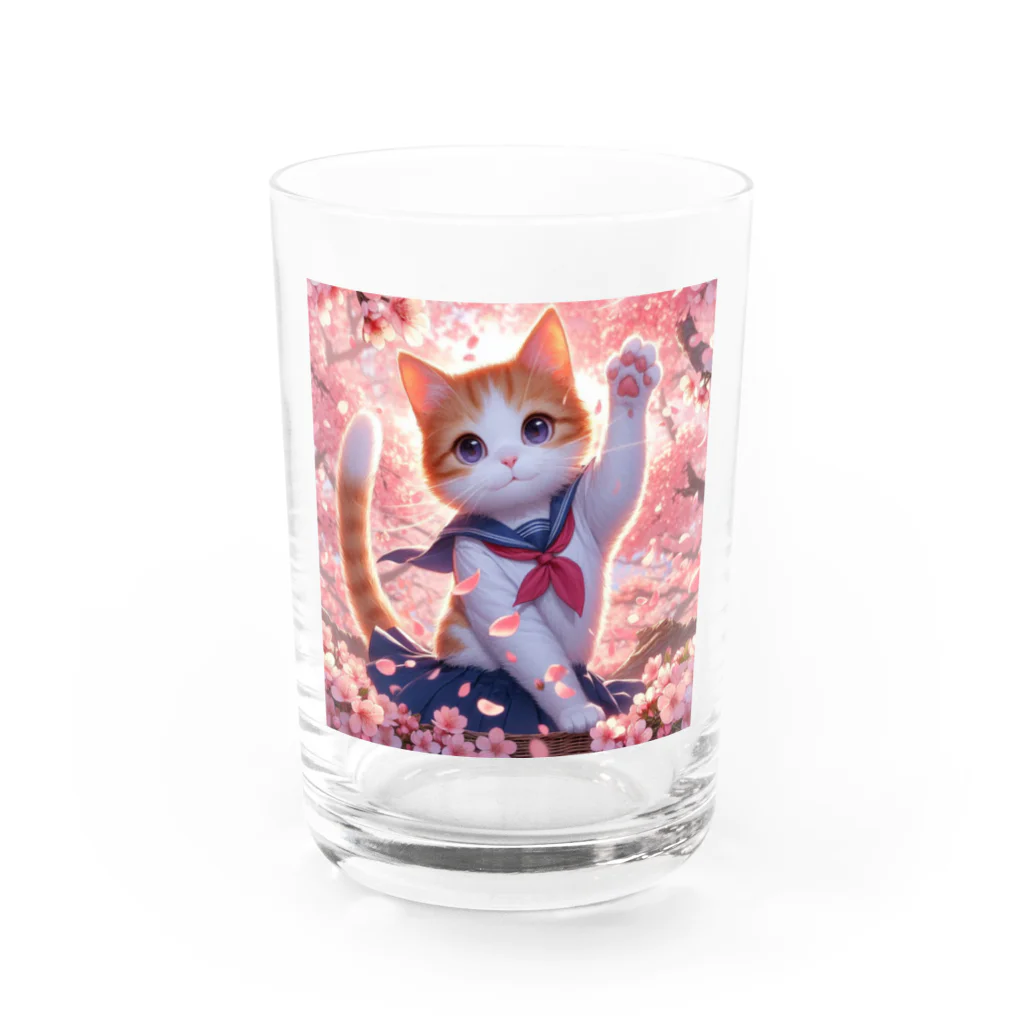 ParadigmStar　パラダイムスターの桜咲く華の学生猫 hana Water Glass :front