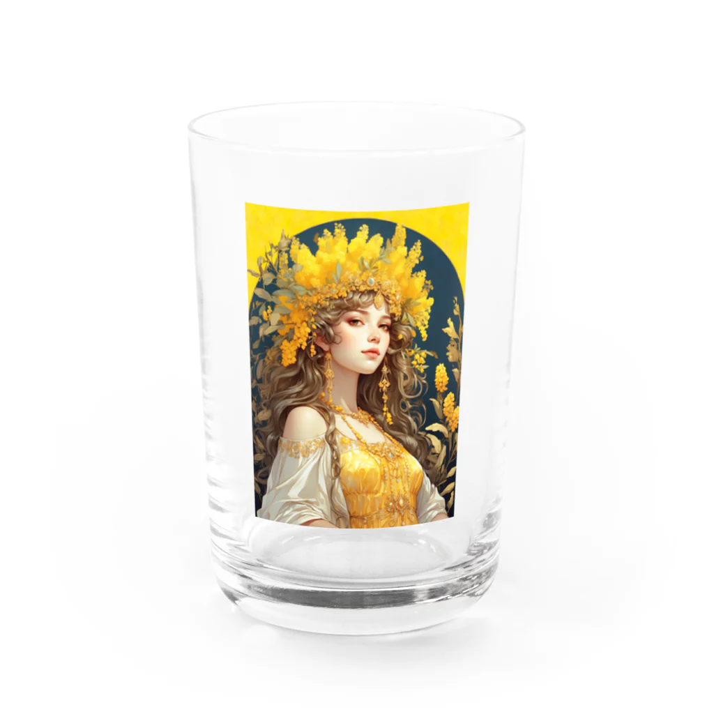 metaのミモザの花の妖精・精霊の少女の絵画 グラス前面