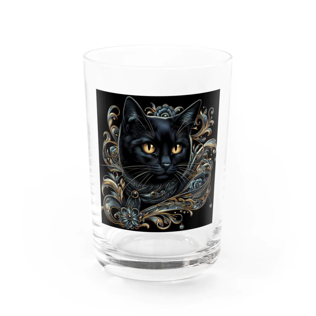 blacktomatoのオシャレな黒猫 Water Glass :front