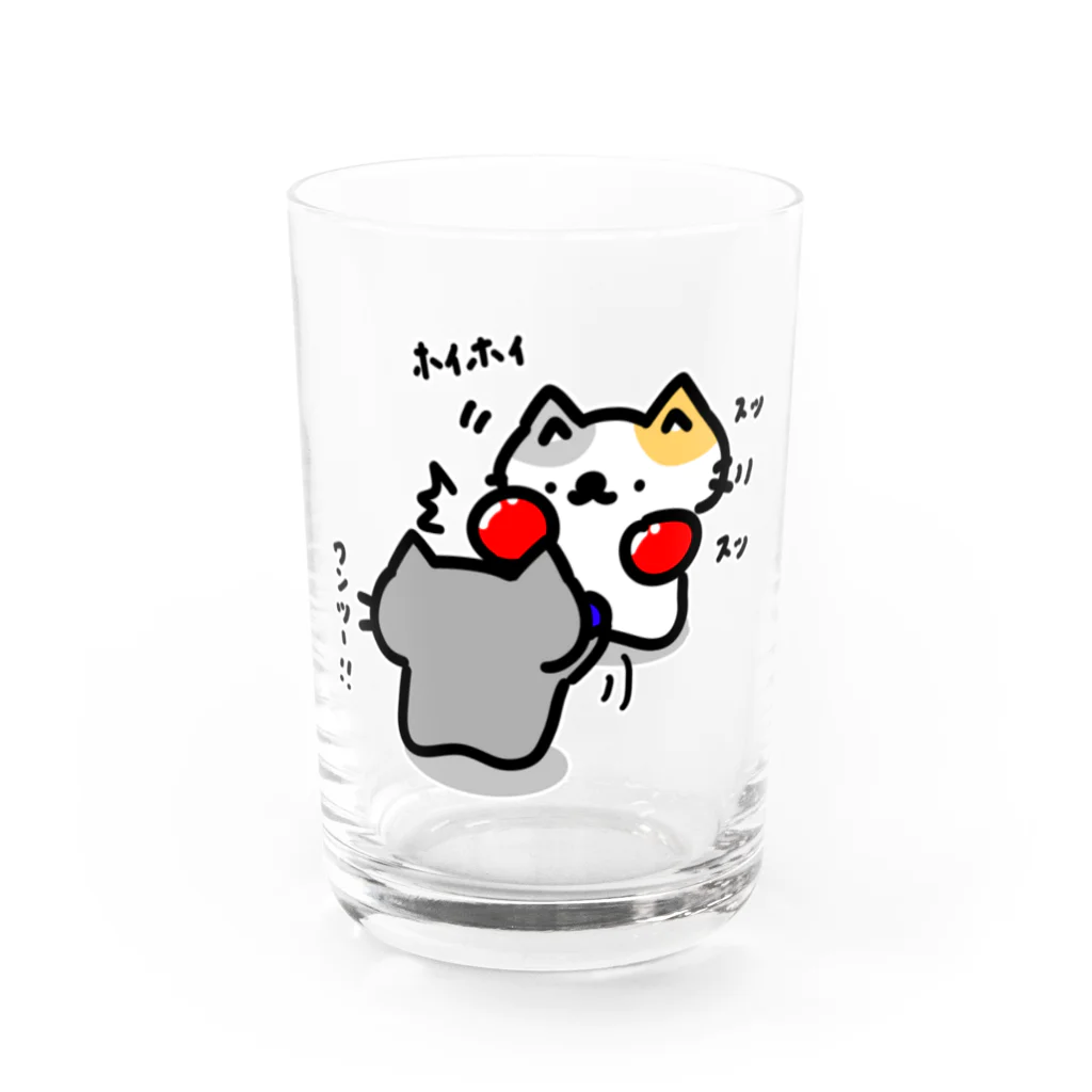 暗黒電波美術家ボブ山　SUZURI店のボクシングエクササイズでしゅっしゅ！ Water Glass :front