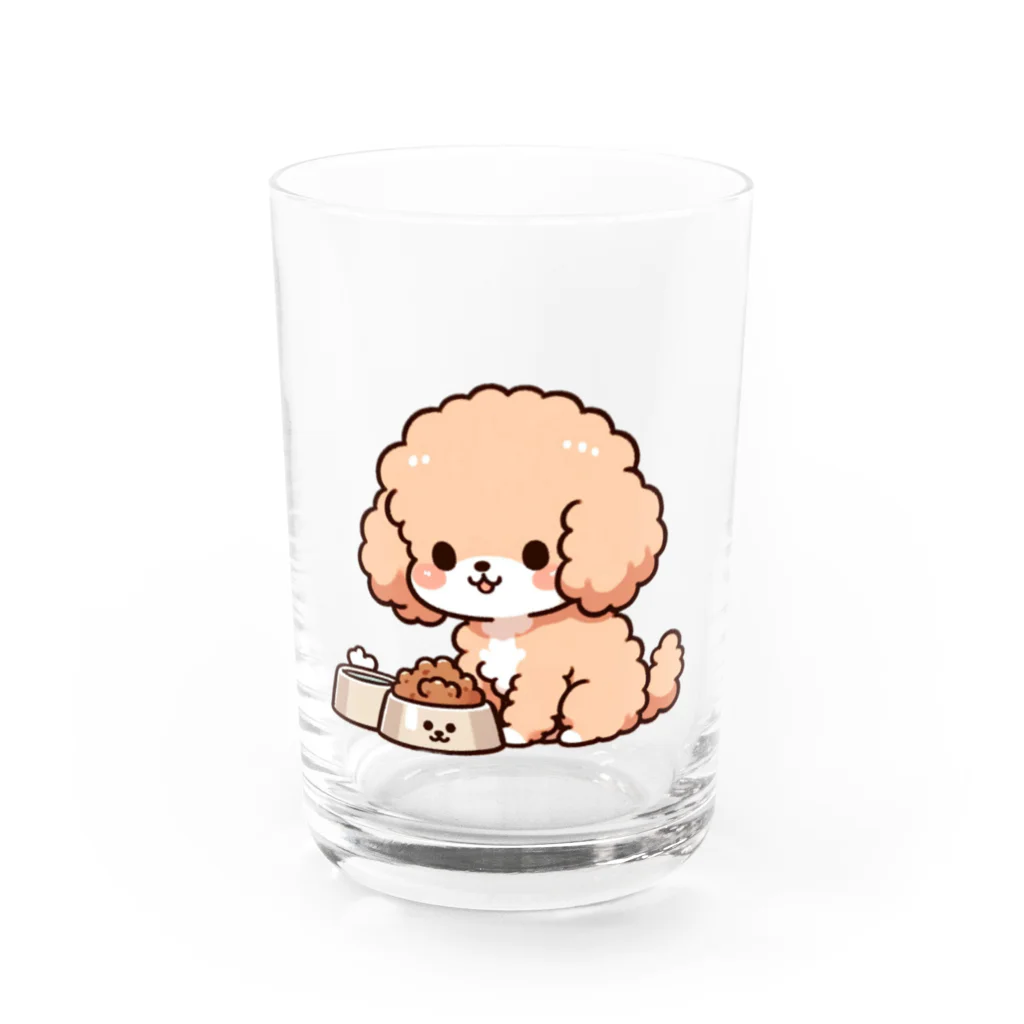 Tokyo_Doodleのもふもふアプリコット　トイプードル　たべる Water Glass :front