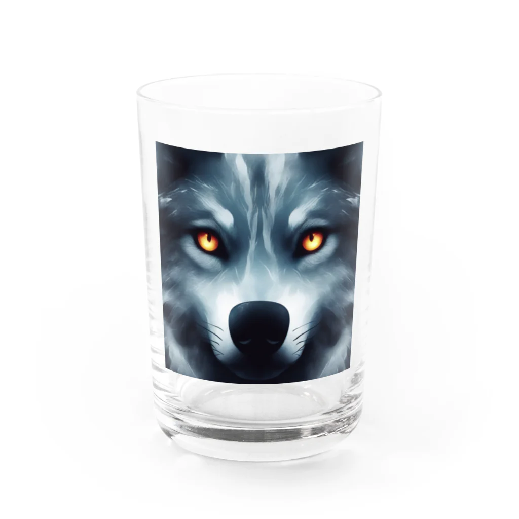 狼ショップの狼の視線、闇の中に Water Glass :front