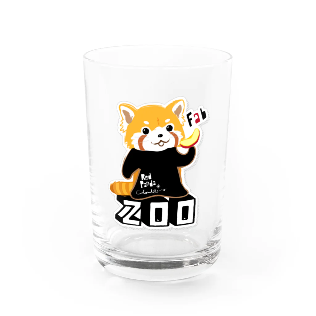 loveclonesのレッサーパンダ 0625 ZOOロゴ りんご大好き柄 Water Glass :front