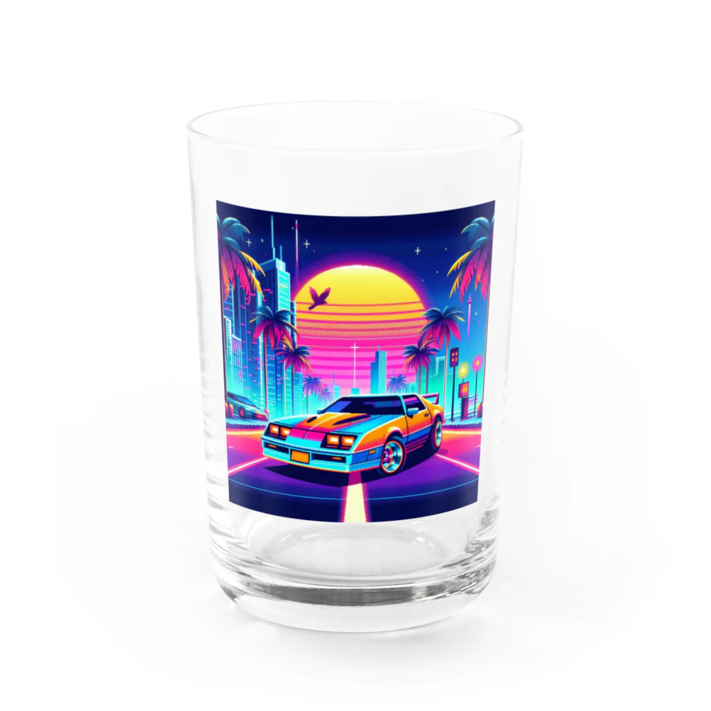 お茶目なドット絵のドッド絵車 Water Glass :front