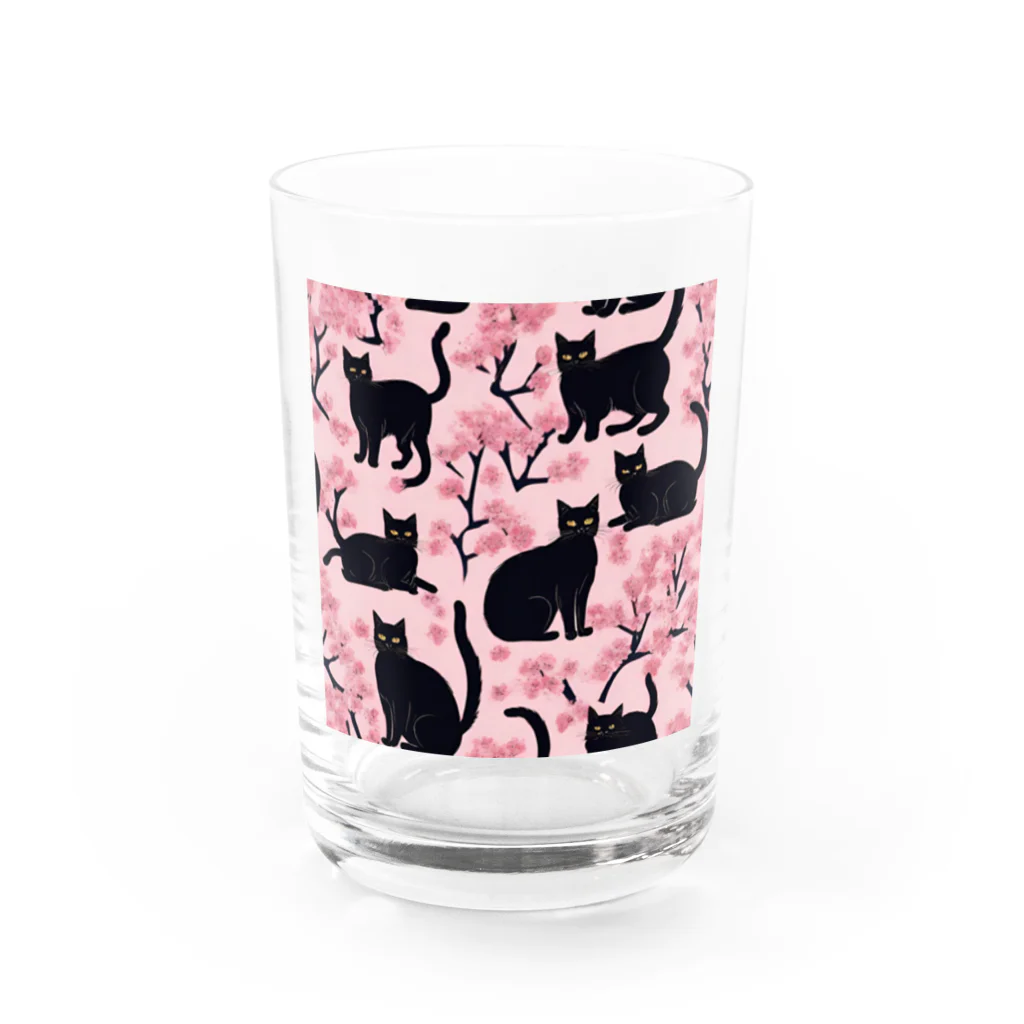 春夏秋冬。の黒猫と桜 Water Glass :front