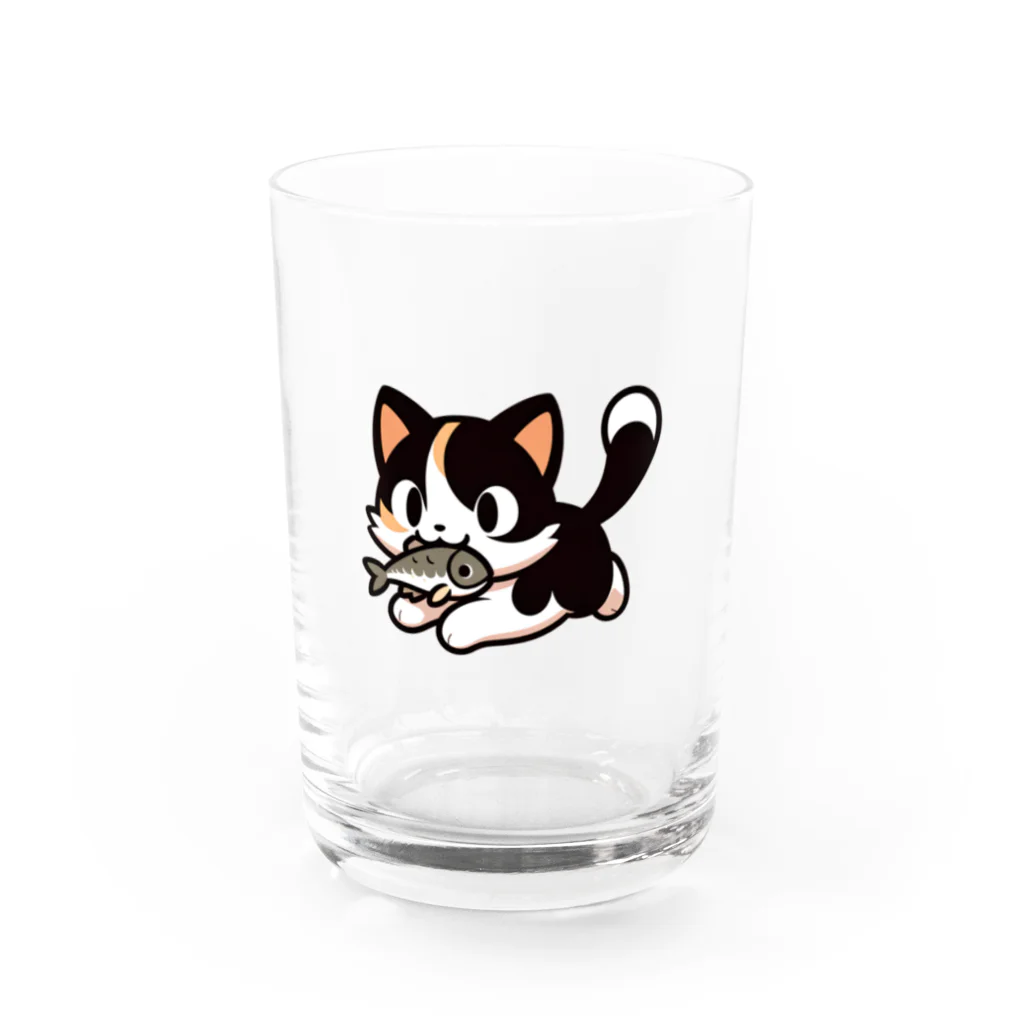 NyanClosetのお魚くわえて走る猫です。 Water Glass :front