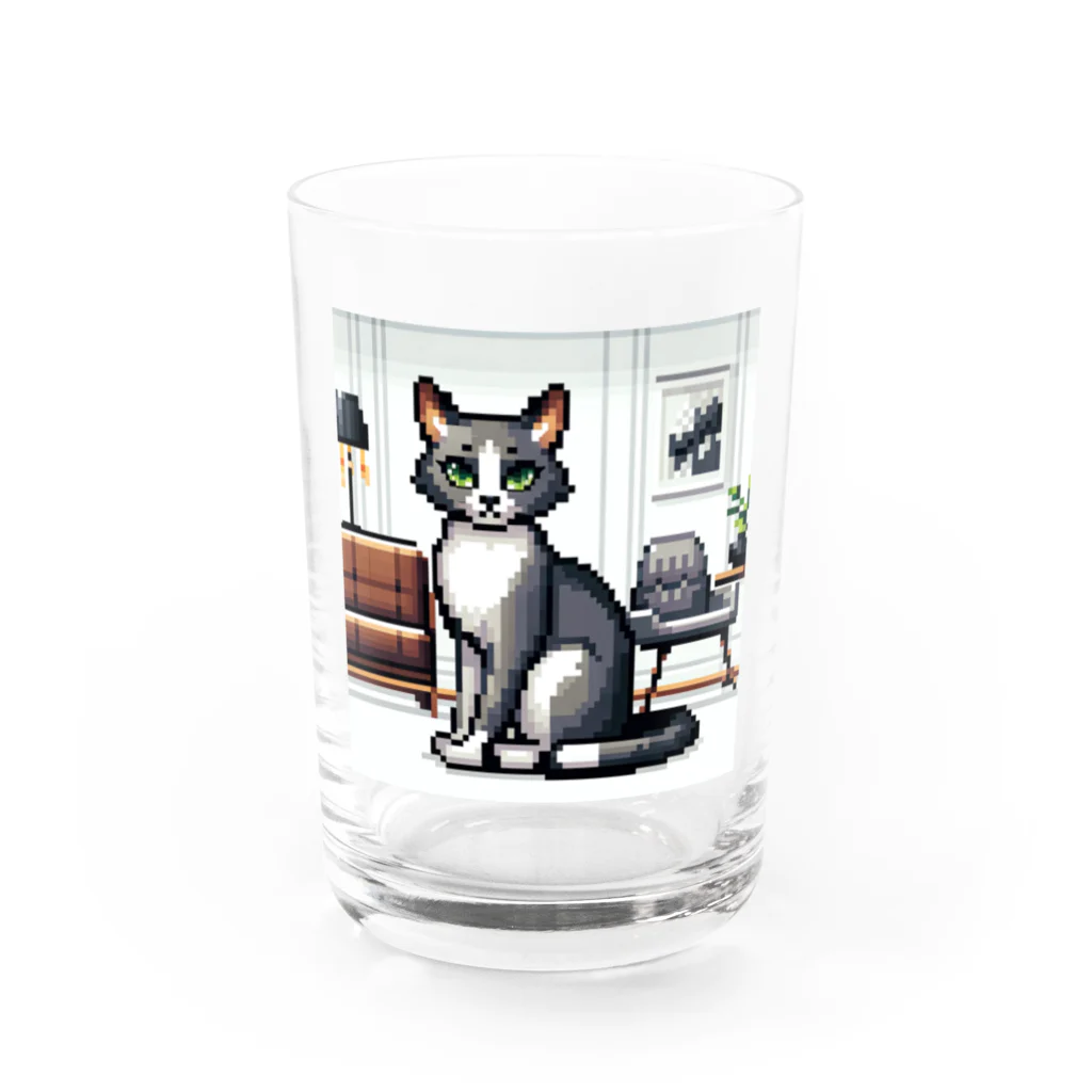 ピクセル堂のモダンレトロ：スタイリッシュなピクセル猫 Water Glass :front