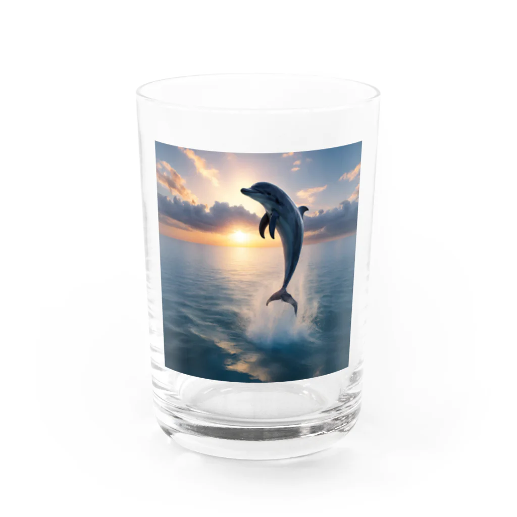 ai美女ショップの夕日とイルカ🐬🌅 Water Glass :front