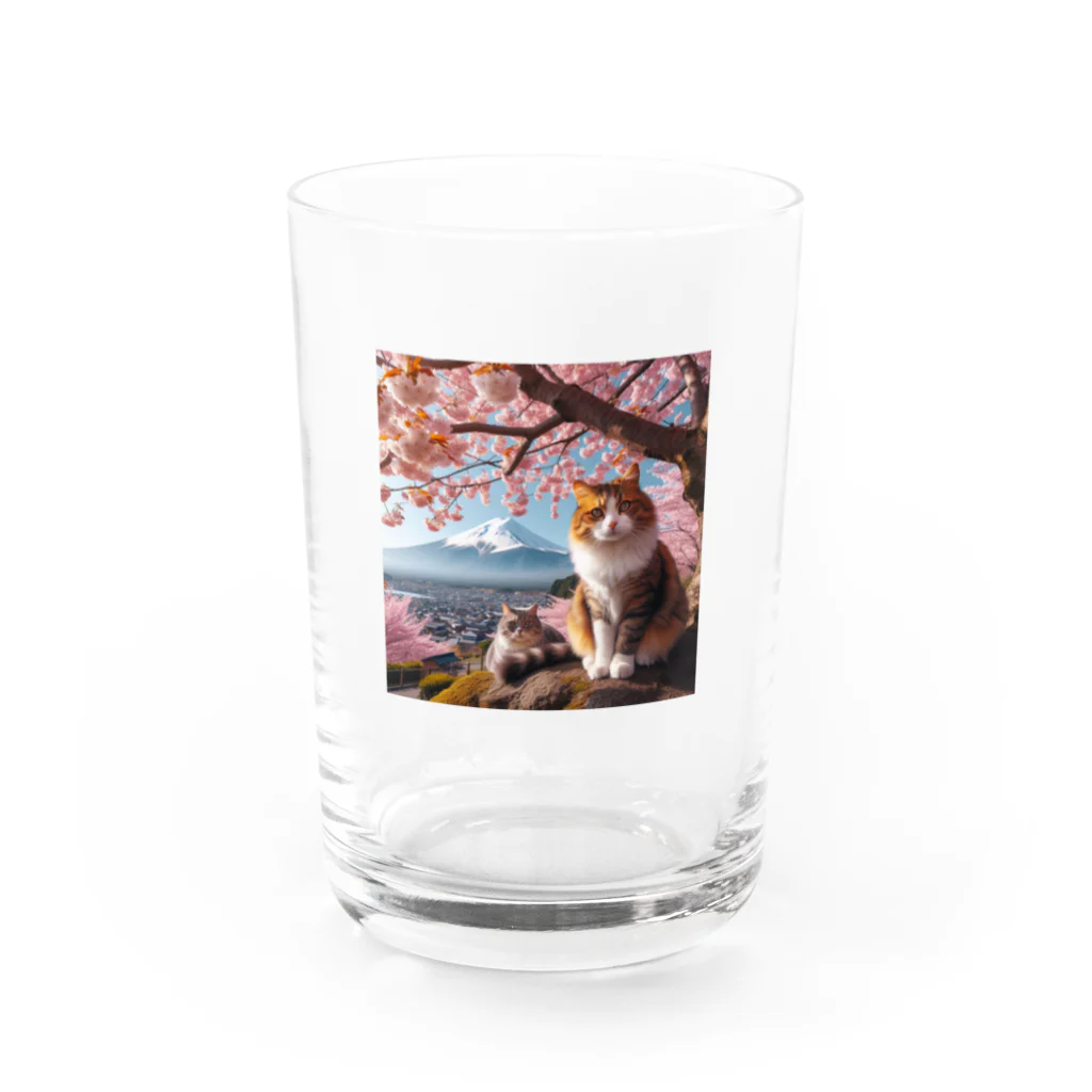 猫好き Japanの富士山と猫 Water Glass :front