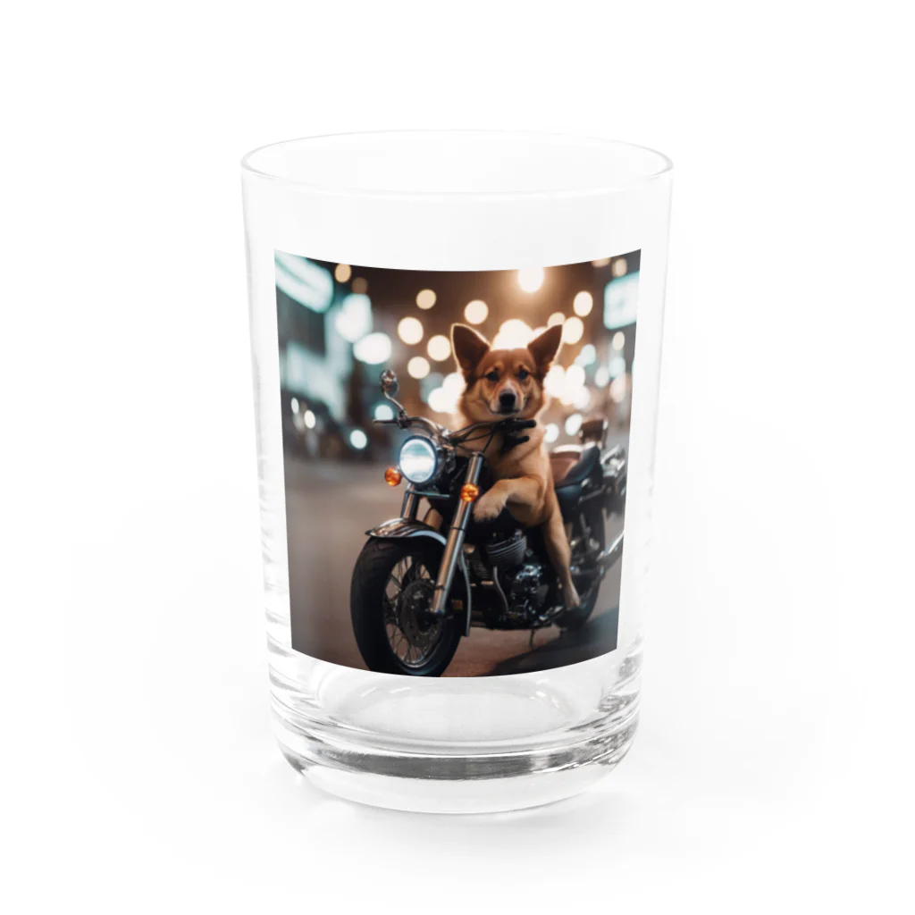 くろねこの雑貨屋のバイクに乗っているワンちゃん Water Glass :front