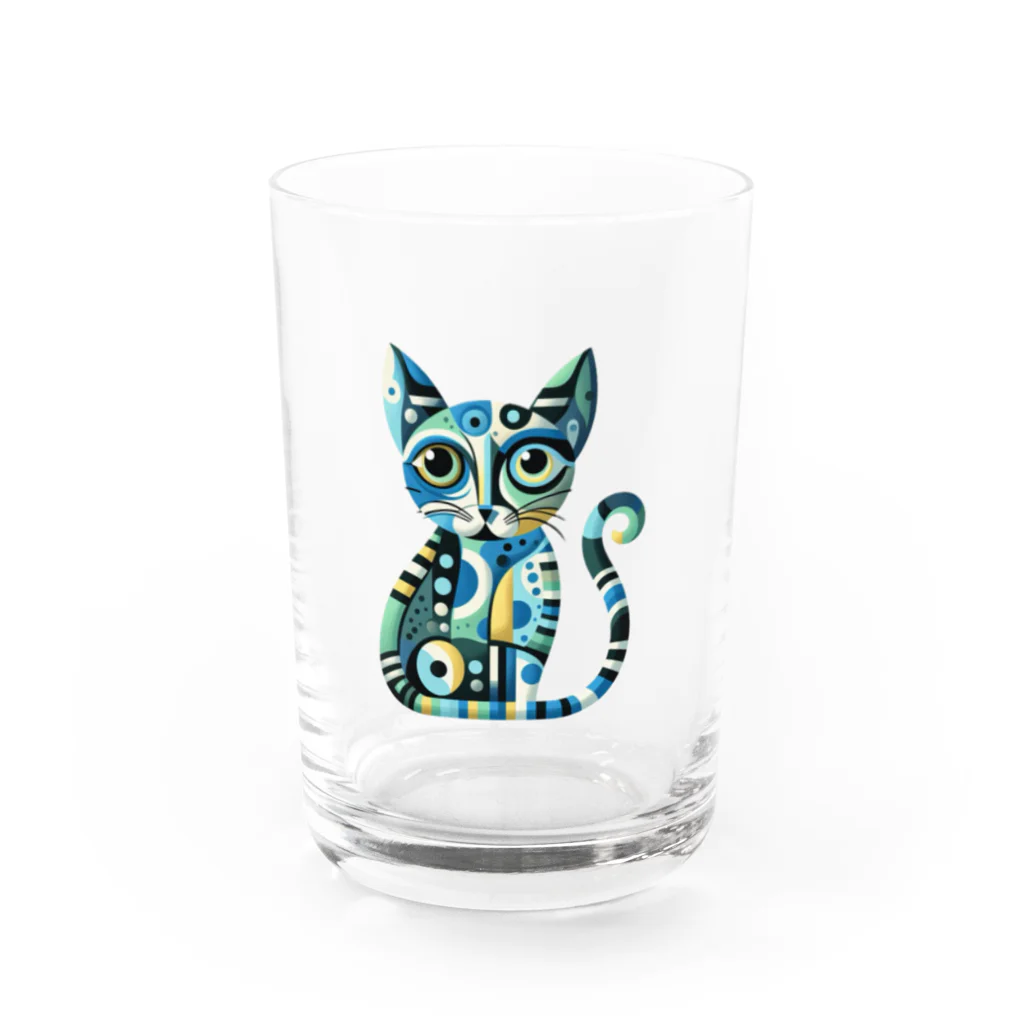 大人かわいい動物の世界のカラフル猫 Water Glass :front