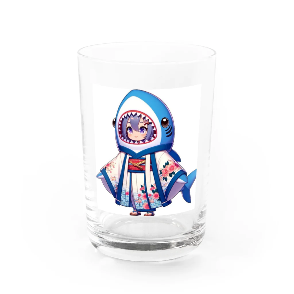 WING_0101の和風サメちゃんグッズ Water Glass :front
